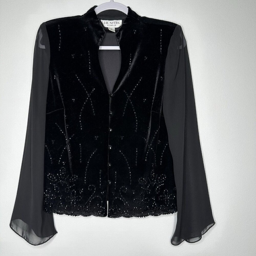 Vintage Y2K Blouse Velvet Embellished Sequin‎ Size 8